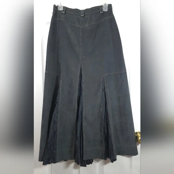 Vintage Blue Cargo Maxi Skirt M Contrast Stitch Pleated Godet Utilitarian Vtg - Picture 4 of 10